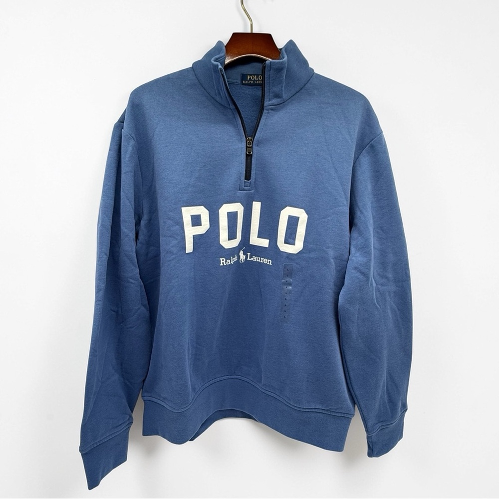 Polo Ralph Lauren Blue Arch Logo Quarter Zip Sweatshirt Fleece Pullover Men L